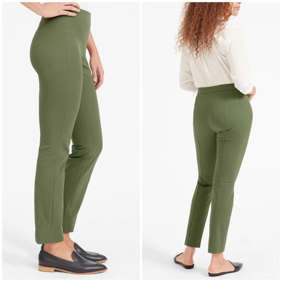 EVERLANE Everlane The Side-Zip Stretch Cotton Ankle legs Pant In Green - Picture 2 of 10